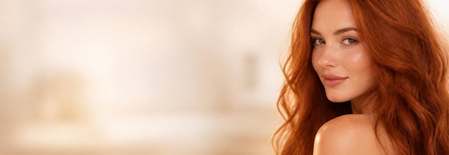 Guia de cabelo ruivo para iniciantes com produtos e mulher ruiva