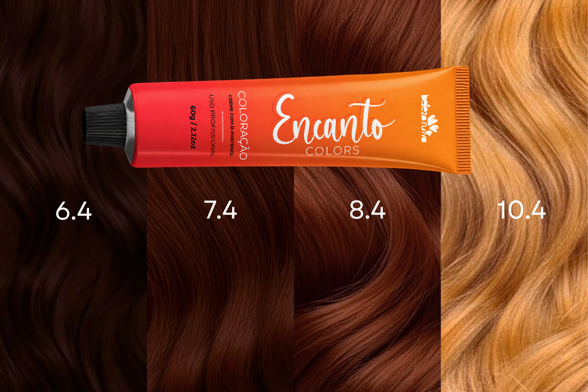 Ruivo cobre nas colorações 6.4, 7.4, 8.4 e 10.4 da Encanto Colors Beleza Ruiva