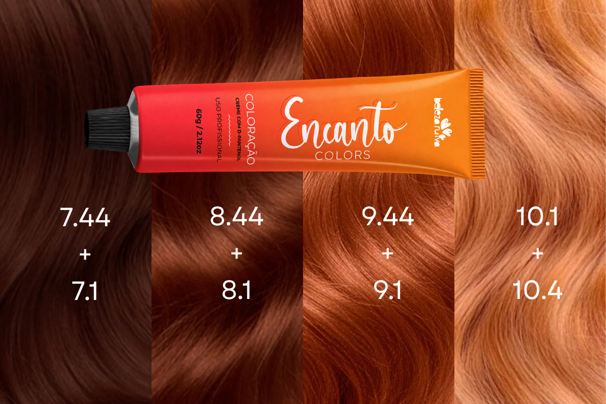 Ruivo Doce de Leite com as combinações 7.44 e 7.1, 8.44 e 8.1, 9.44 e 9.1, 10.4 e 10.1 da Beleza Ruiva